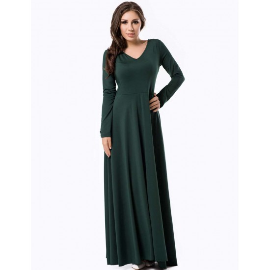 Emerald Belted V Neck Back Maxi Dress