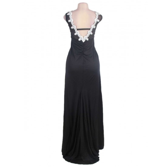 Plus Size Black Embroidered Mesh Wrap Open Back Long Dress