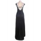 Plus Size Black Embroidered Mesh Wrap Open Back Long Dress