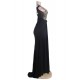 Black Embroidered Mesh Wrap Open Back Long Dress