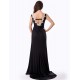 Plus Size Black Embroidered Mesh Wrap Open Back Long Dress