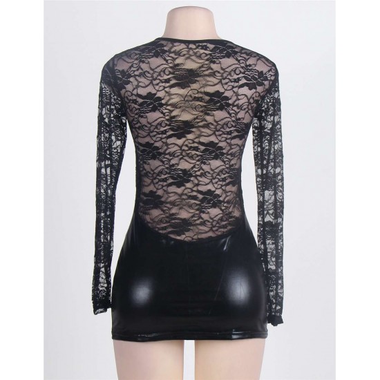 On Sale Black Long Sleeve Leather Dress