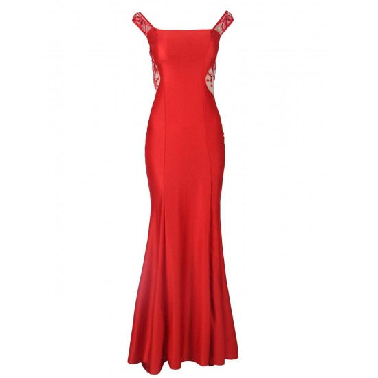 Plus Size  Red Gorgeous Off Shoulder Embroidery Evening Dress