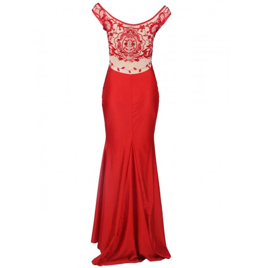 Plus Size  Red Gorgeous Off Shoulder Embroidery Evening Dress