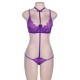 Purple Strappy Lace Bra Set With Mask