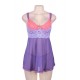 Purple And Pink Lace Cup Babydoll Set