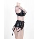 Plus Size Eyelash Lace And Vinyl Garter Set