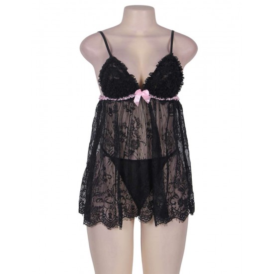 Sexy Black Ruffle Mesh Babydoll