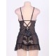 Black Plus Size Floral Lace Front&Croch Back Babydoll