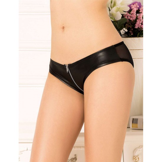 Leather Zipper Black Panty