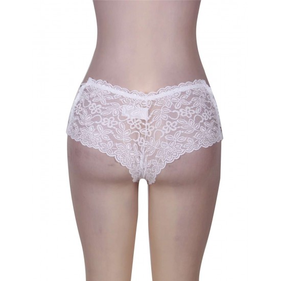 Sexy High Waist Floral Lace Strappy White Panty