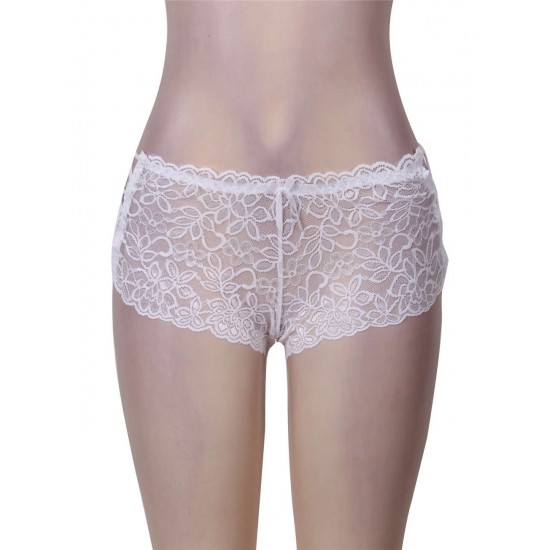 White Plus Size Sexy High Waist Floral Lace Panty