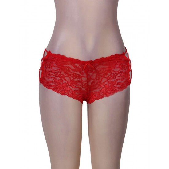 Red Sexy Strappy Floral Lace High Waist Panty