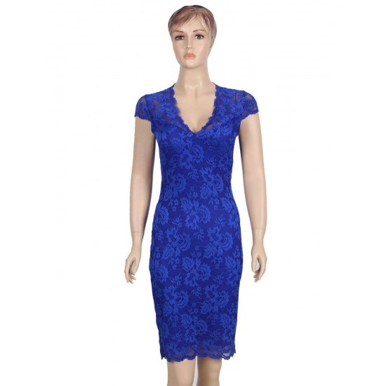 Elegant Blue Half Sleeve Slim Fashion Dress