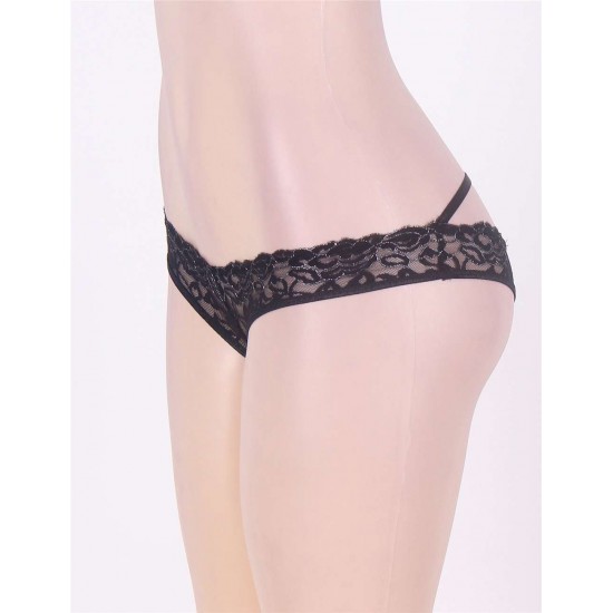 Black Caged Back Open Crotch Lace Panty