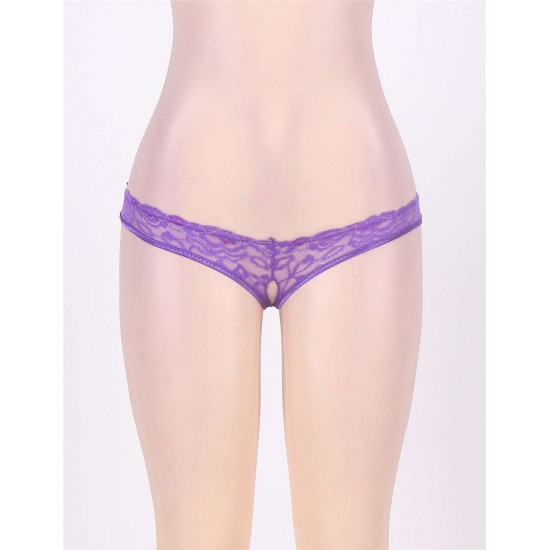 Open Crotch Caged Back Purple Lace Panty