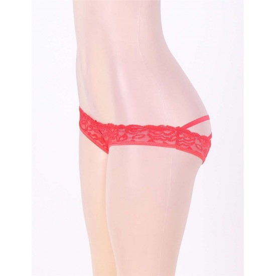 Caged Back Open Crotch Red Lace Panty