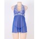 Halter Lace Patchwork Blue Lingerie Set