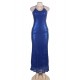 Blue Sequin Backless Evening Dress