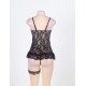 Sexy Floral Sheer Lace Fly-Away Black Babydoll