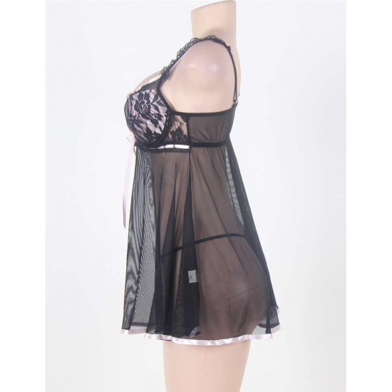 See Through Mesh Black Lace Babydoll For Women