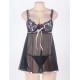 Black Sheer Lace Plus Size Babydoll With Pink Ribbon