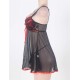 Mesh Black Transparent Babydoll With Red Ribbon