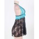 Sexy Halter Sheer Blue And Black Lace Babydoll