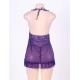 Sexy Halter Transparent Scalloped Purple Babydoll