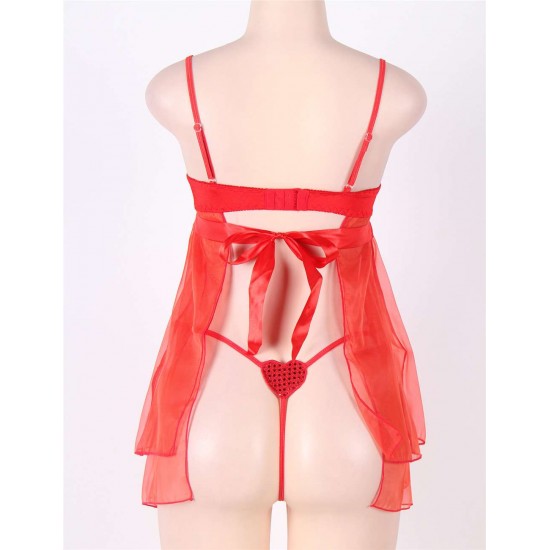 Red Open Bra Sexy Heart Attack Babydoll