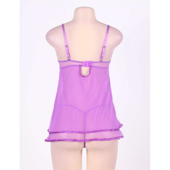 Bright Purple Sheer Mesh Plus Size Babydoll