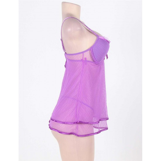 Bright Purple Sheer Mesh Plus Size Babydoll