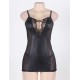 Black Plus Size Leather Chemise With Lace Eyelash