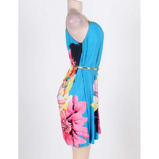 On Sale Multi Flowers Ladies Fashion Dress With belt