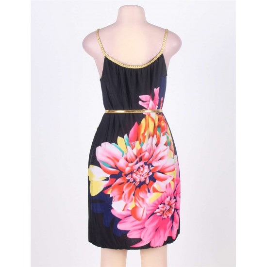 On Sale Multi Flowers Ladies Fashion Dress With belt