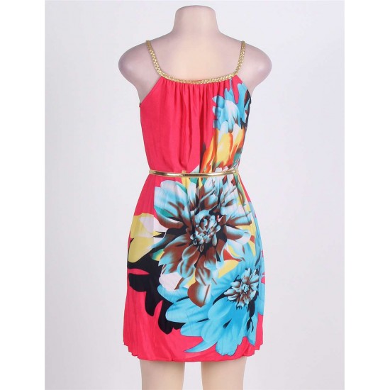 On Sale Multi Flowers Ladies Fashion Dress With belt