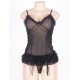 Black Plus Size Transparent Babydoll With Lace Layer