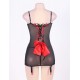 Black And Red Satin Strap-Cross Back Sexy Lingerie Dress