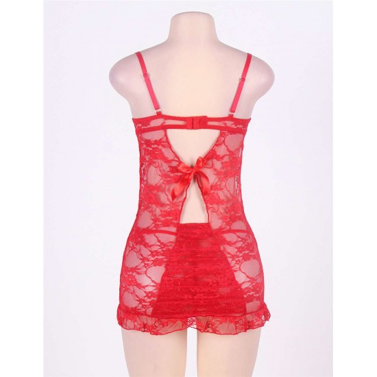 Sexy Red Floral Lace And Mesh Babydoll Lingerie