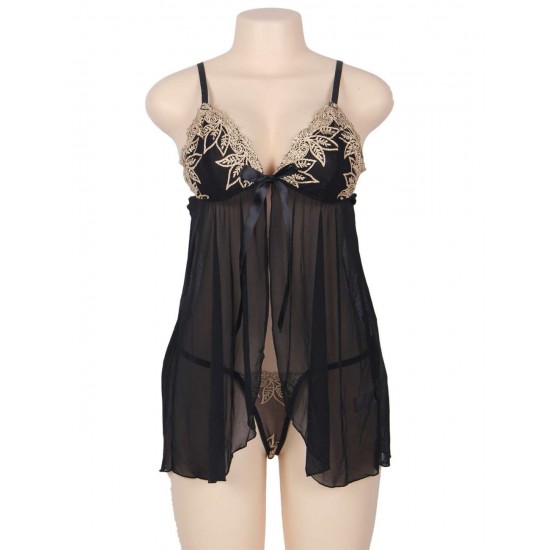 Black Sheer Mesh Babydoll Lingerie Set