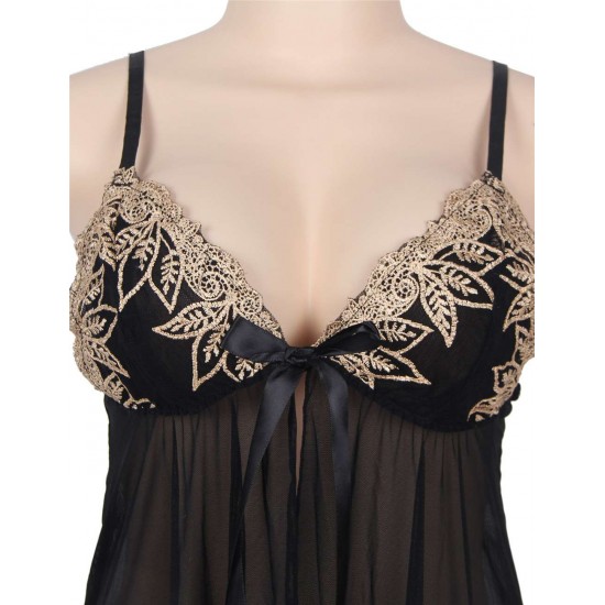 Elegant Plus Size Black  Babydoll