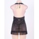 Black Sheer Lace Halter Open Back Lingerie