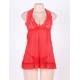 Lace Patchwork Red Halter Plus Size Babydoll Dress 