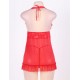 Lace Patchwork Red Halter Plus Size Babydoll Dress 