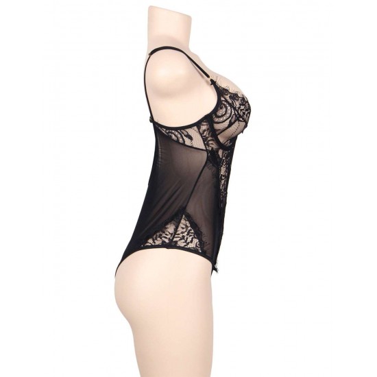 Chic Kissable Black Sheer Mesh Backless Teddy