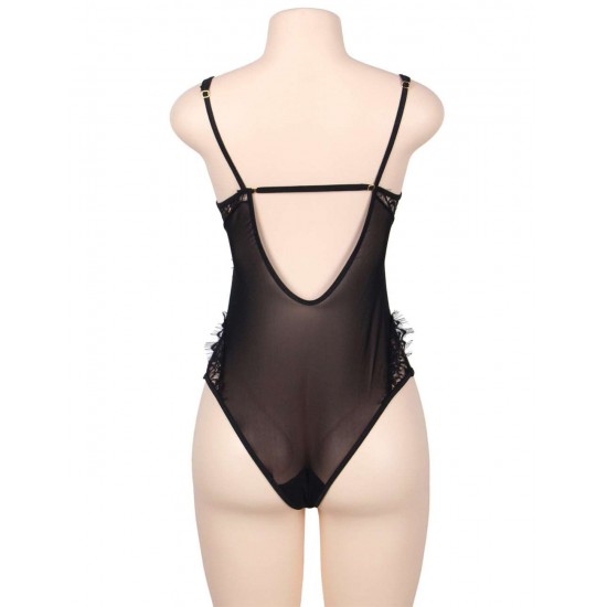 Chic Kissable Black Sheer Mesh Backless Teddy