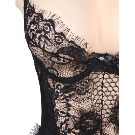 Chic Kissable Black Sheer Mesh Backless Teddy