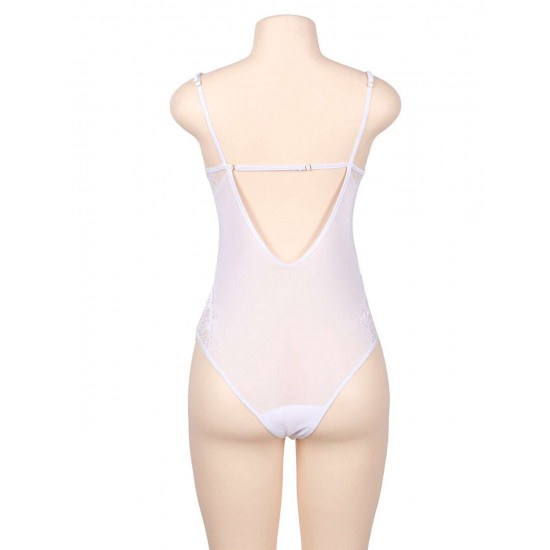 White Plus Size Chic Kissable Backless Teddy