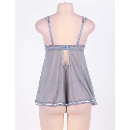 Pretty In Periwinkle Grey Babydoll With G string