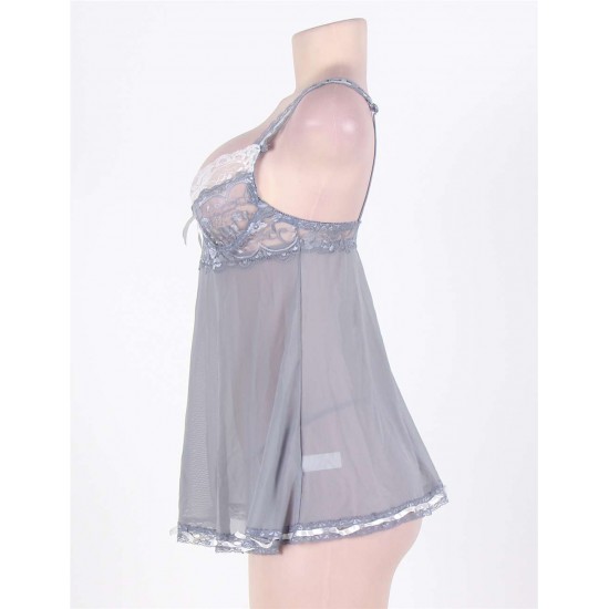 Grey Plus Size Babydoll With Lace Trim